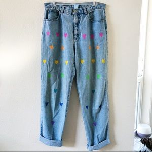 Hand painted Cuffed Heart Jeans- Vintage